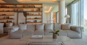 Móveis planejados para apartamento de luxo com design moderno e materiais sofisticados.