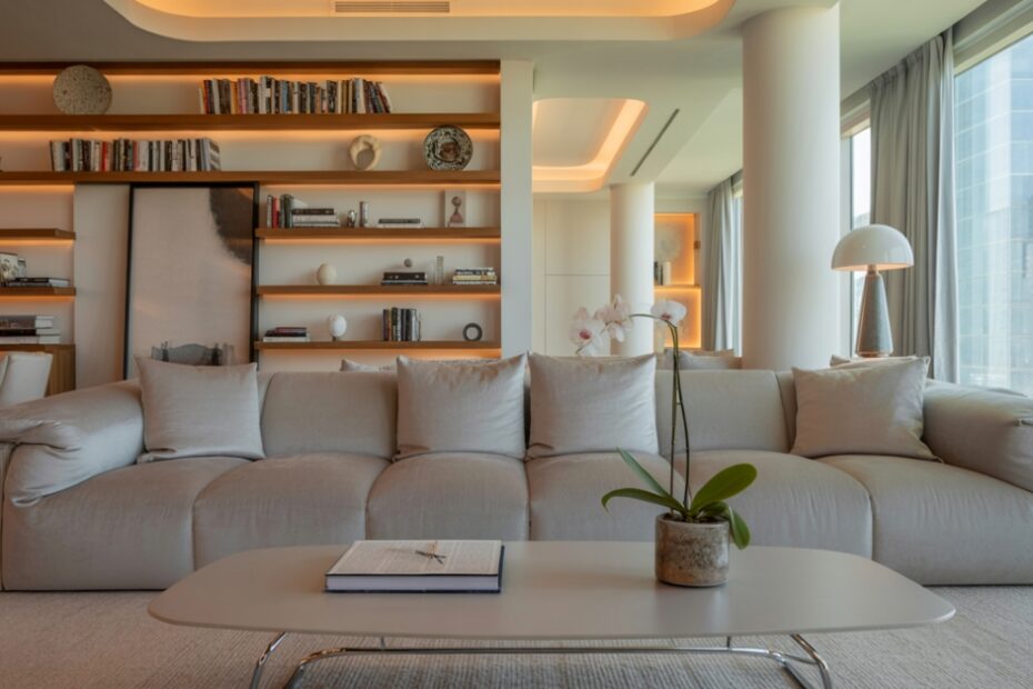 Móveis planejados para apartamento de luxo com design moderno e materiais sofisticados.