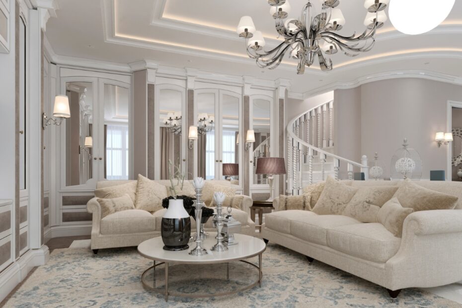 Sala de Estar Luxuosa com Tons Neutros em Alta