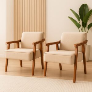 Cadeiras Estofadas em Linho Premium de Madeira Maciça