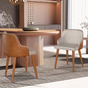 Kit 2 Cadeiras Million em Linho e Couro com Pés de Madeira