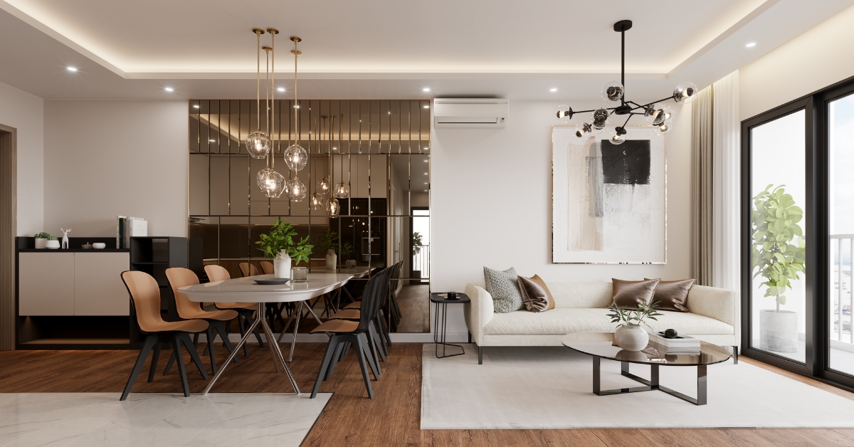 Decoração de apartamento pequeno com móveis inteligentes, cores claras e detalhes sofisticados que criam luxo acessível em espaços compactos.