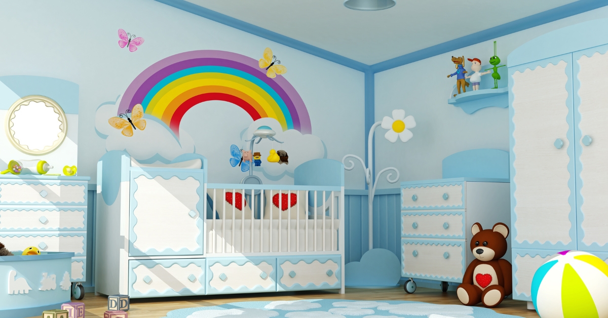 Jogo de quarto para bebê completo com berço, cômoda, trocador, poltrona de amamentação e iluminação suave para criar um ambiente seguro e aconchegante.