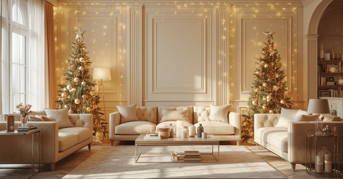 Decoração de Natal simples com 12 truques rápidos para transformar a casa em 30 minutos: luzes, velas, mesa posta e cantinhos elegantes.