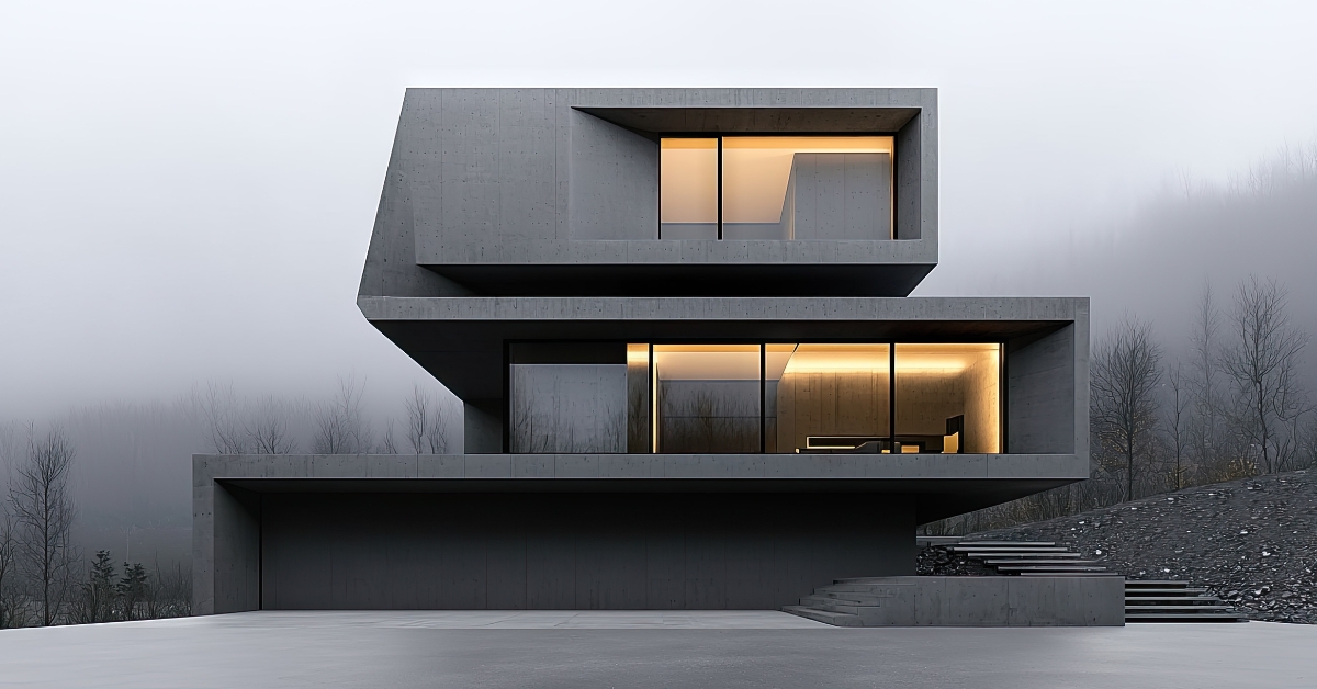 Fachada de casa com linhas retas e grandes janelas de vidro, exemplificando o estilo e a elegância do modernismo na arquitetura.